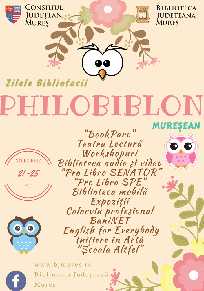 Afiș Zilele bibliotecii PHILOBIBLON Mureșean