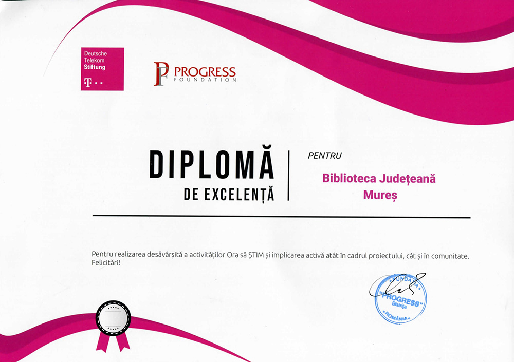 Diploma excelenta - Bibiliteca Judeteana Mures 2019